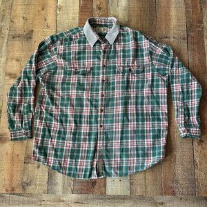 Abercrombie & Fitch Vintage Mens XL Green Plaid Button-Up Shirt Corduroy Collar